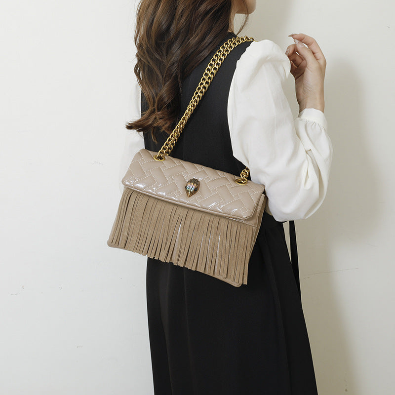 Women's Tassel Chain Rhombus Embroidered Line Fashion Women's Messenger Bag