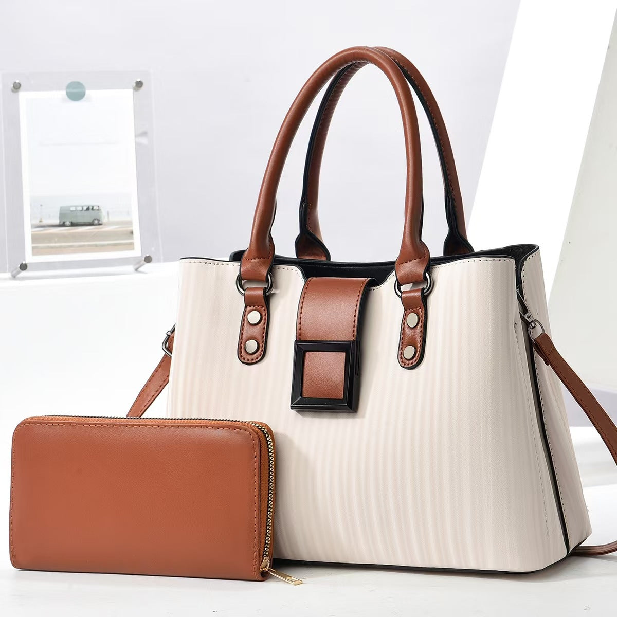 Women's Fashion Color Contrast Textured Mother Handbags