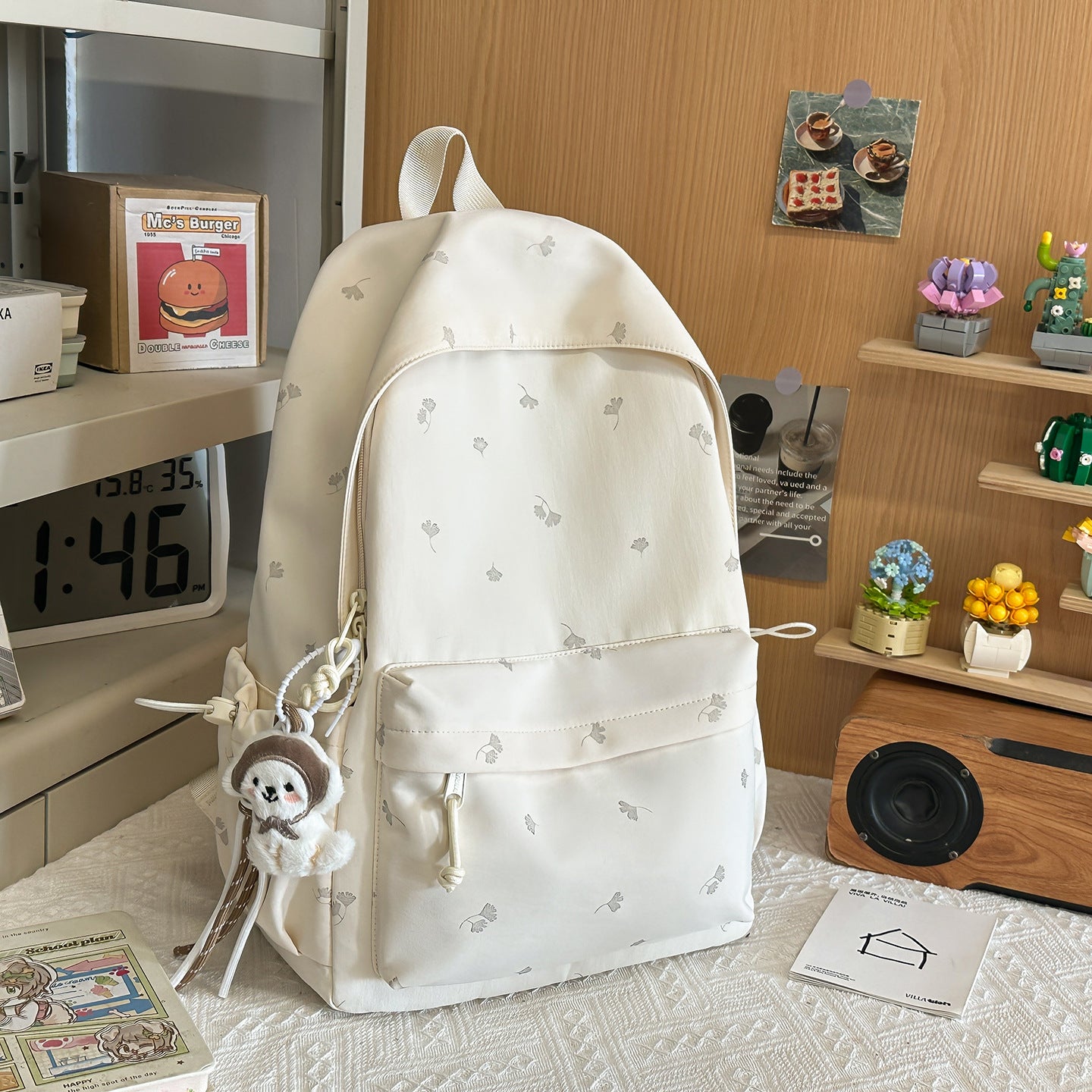 Classic Fresh Junior High Leaf Printing Backpacks