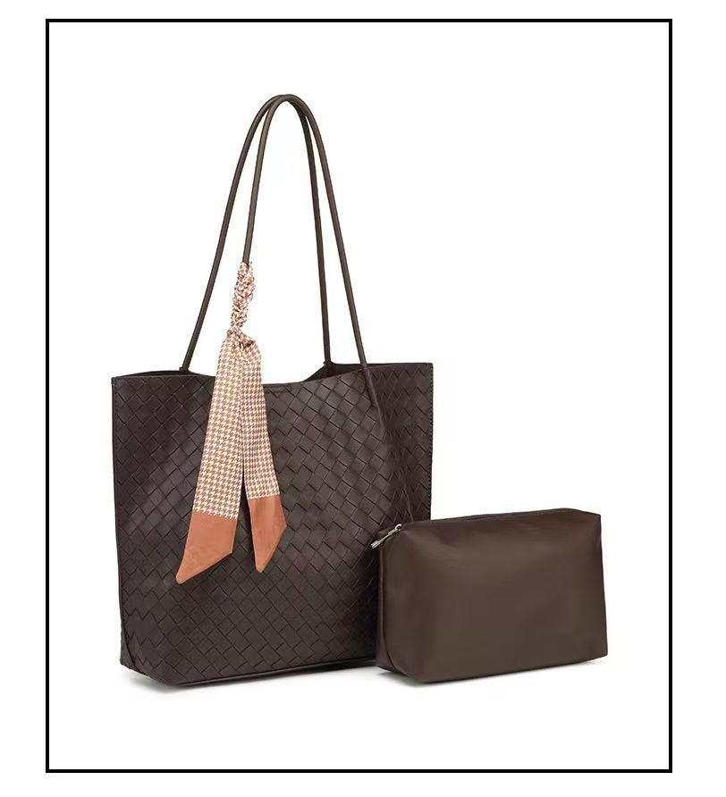 Women's High-grade Large Capacity Woven Genuine Leather Tote Bag