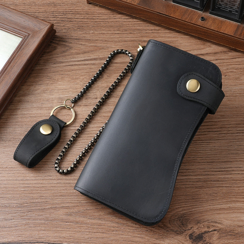 Swiping Iron Chain Crazy Horse Leather Retro Men's Wallet