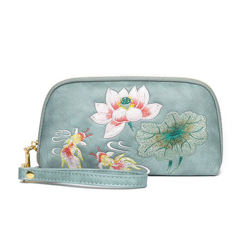 Style Lotus Embroidery Literary Flower Printing Hand Bags