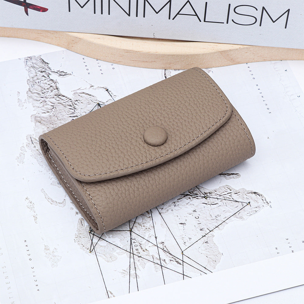 Women's Layer Cowhide Mini Folding Change Certificate Storage Leather Ladies Wallet