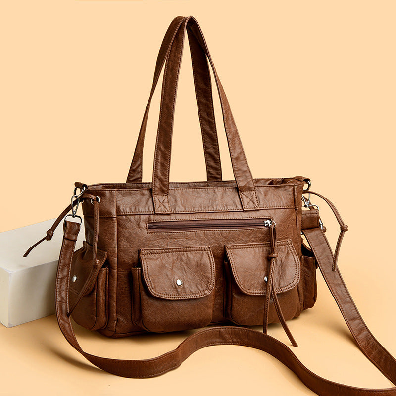 Women's Horizontal Soft Leather Washed Distressed Motorcycle Retro Hot Bags