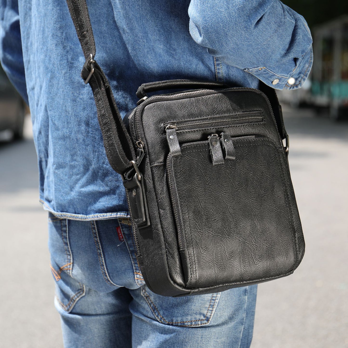 Genuine Leather Large Capacity Retro Crazy Men's Shoulder Bag