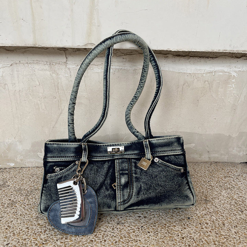 Women's Ge Wash Water Denim Punk Fashion Strap Jeans Single Bags