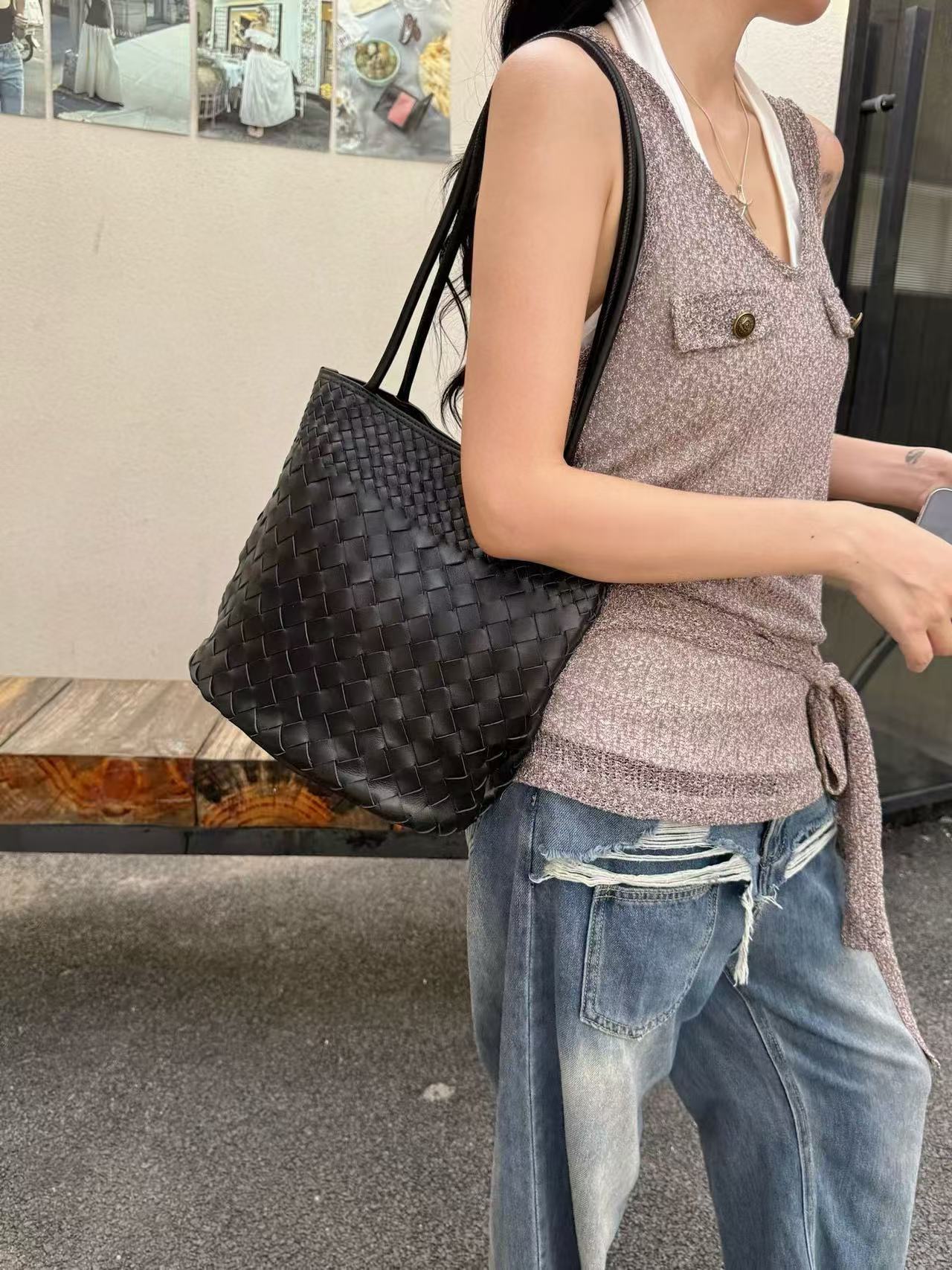 With Hand Gift Large Capacity Vegetable Basket Women's Leather Bag