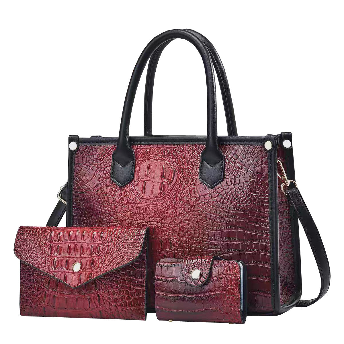 Women's Crocodile Texture Large Capacity Three-piece Handbags