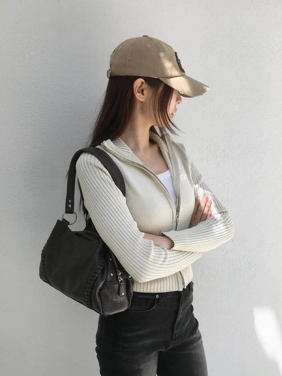 Women's Hobo Leather Motorcycle Niche Large Capacity Tote Bag