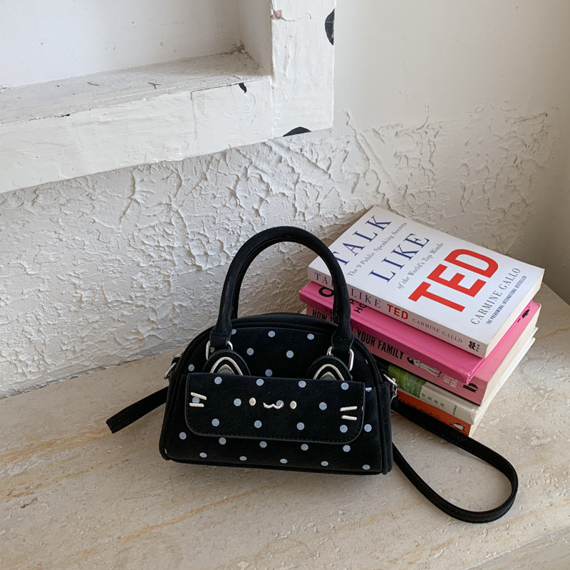 Women's Fresh Polka Dot Boston Cute Fashion Embroidered Women's Handbag