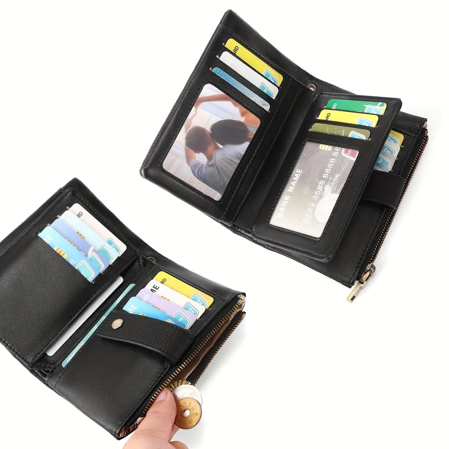 Women's Pu Leather Short Zipper Clutch Swiping Purses