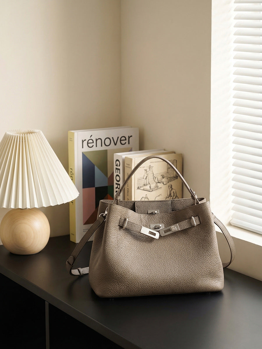 First Layer Cowhide Retro Lazy Barrel Practical Women's Leather Bag