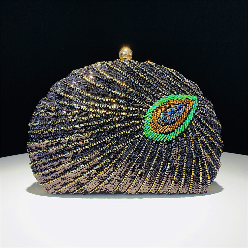Women's Fashion Handmade Shell Peacock Beaded Banquet Dinner Bag