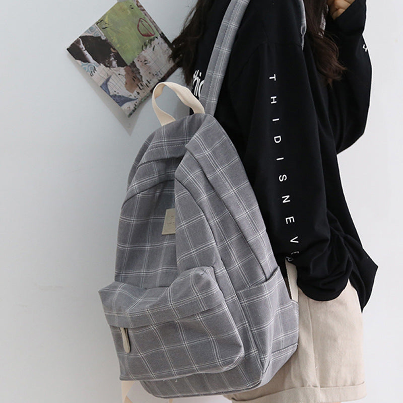 Male Female Simple Plaid Mori High Backpacks