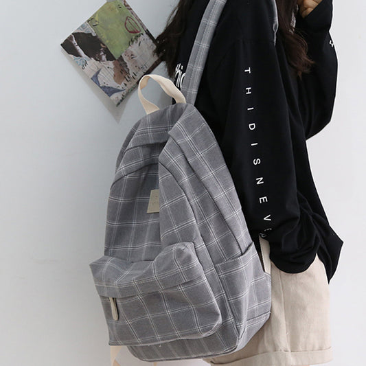 Male Female Simple Plaid Mori High Backpacks