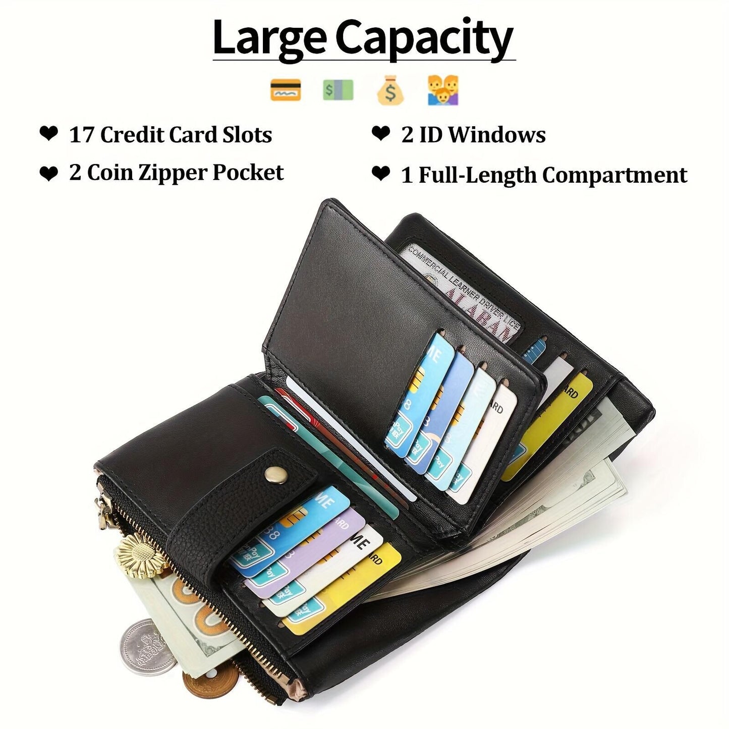 Women's Pu Leather Short Zipper Clutch Swiping Purses