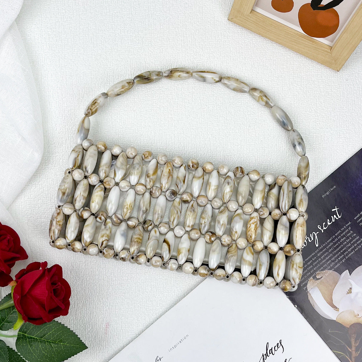 Women's Imitation Pearl Beaded Woven Summer Retro Women's Handbag