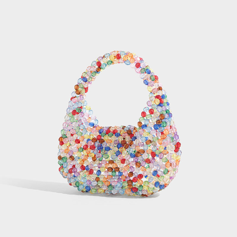 High-grade Handmade Beaded Woven Colorful Pearl Dumpling Pillow Women's Shoulder Bag