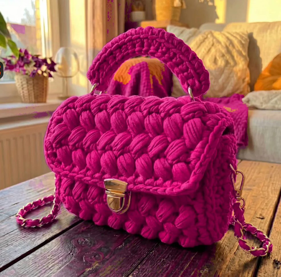 Women's Ya Hand-woven Material Crochet Homemade Classic Style Strip Women's Messenger Bag