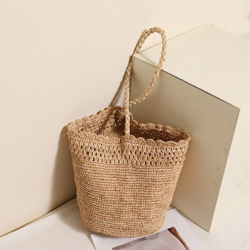 Women's Raffia Straw Lace Cutout Woven Seaside Bags