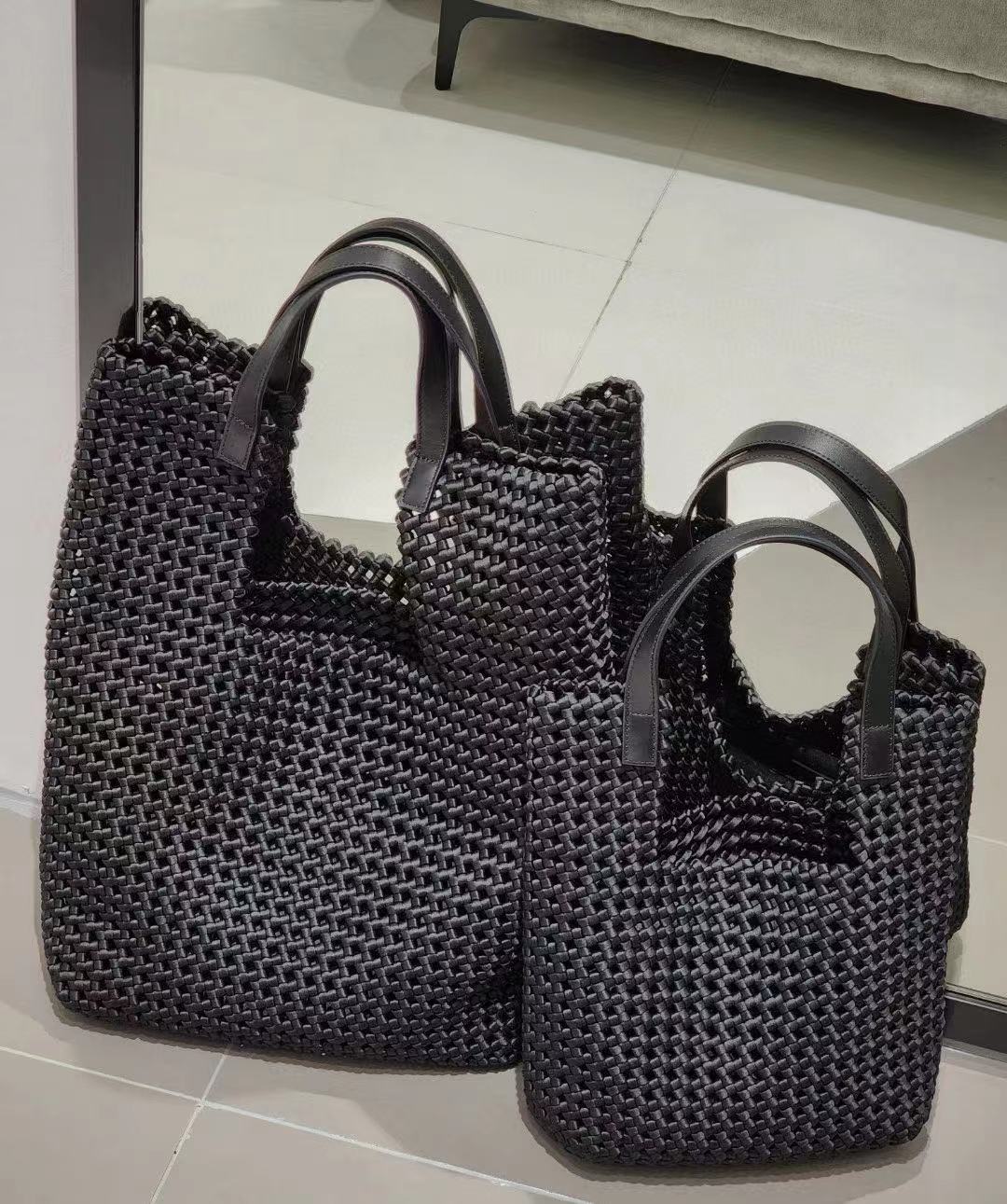 Cowhide Retro Woven Large Capacity Totes Mother Underarm Tote Bag