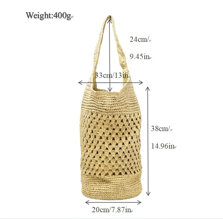 Straw Vacation Beach Handmade Hollow Idle Style Large Tote Bag