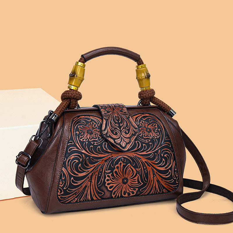Women's Retro Contrast Color Wooden National Fashion Handle
