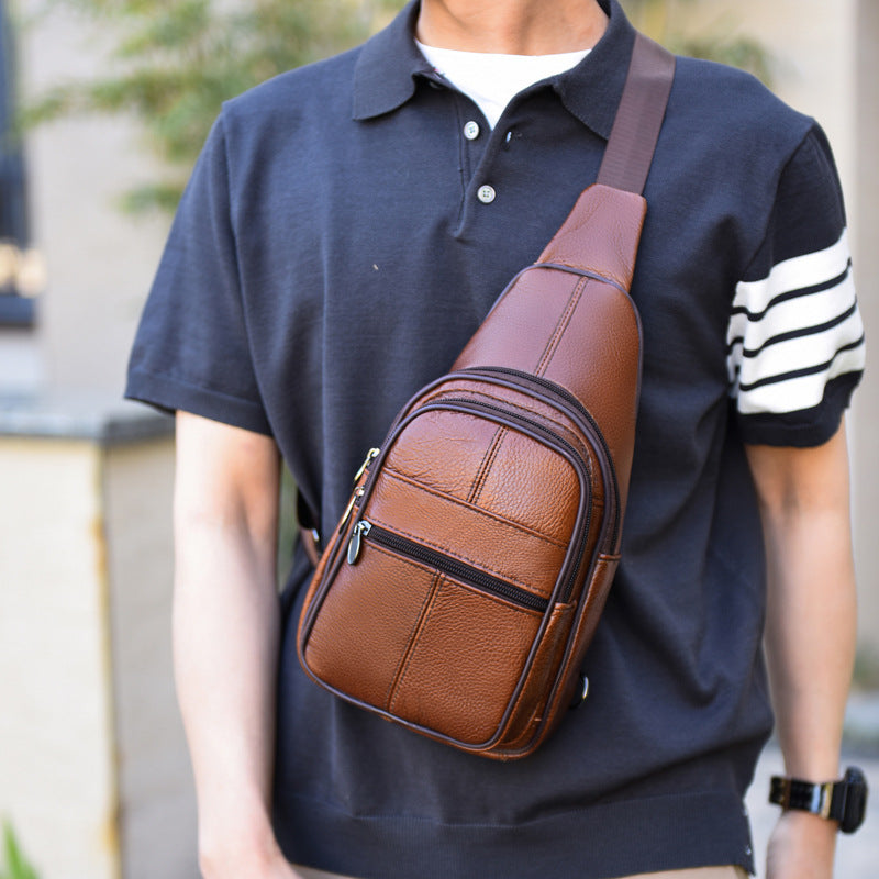 Men's Genuine Leather First Layer Cowhide Large Men's Chest Bag