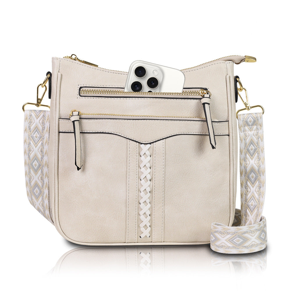 Women's Braid Rope Commuter Zipper Large Capacity Wide Women's Handbag