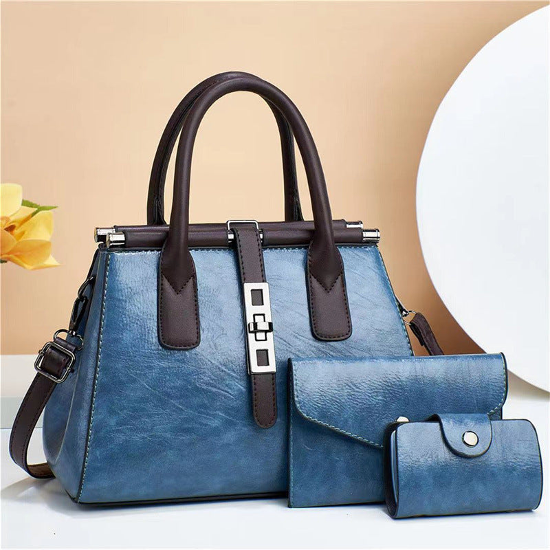 Women's Contrast Color Three-piece Retro Elegant Female Lady Women's Handbag