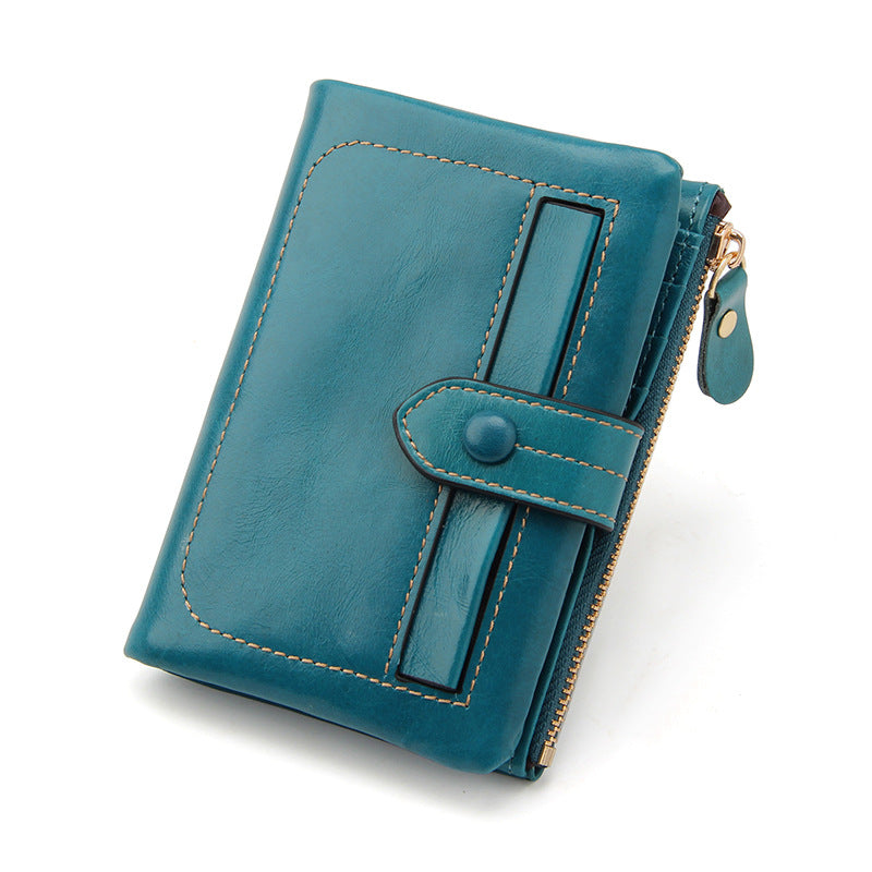 Women's Layer Oil Wax Cowhide Genuine Leather Retro Large Capacity Multiple Ladies Wallet