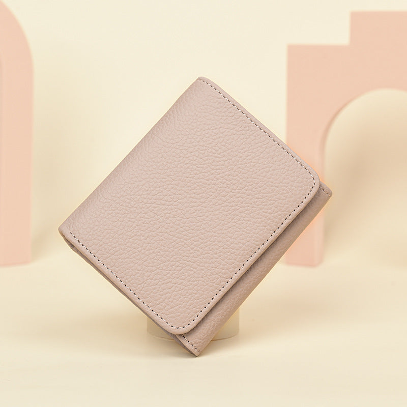 Women's Genuine Leather Short Chic Organ Two Fold Multiple Ladies Wallet