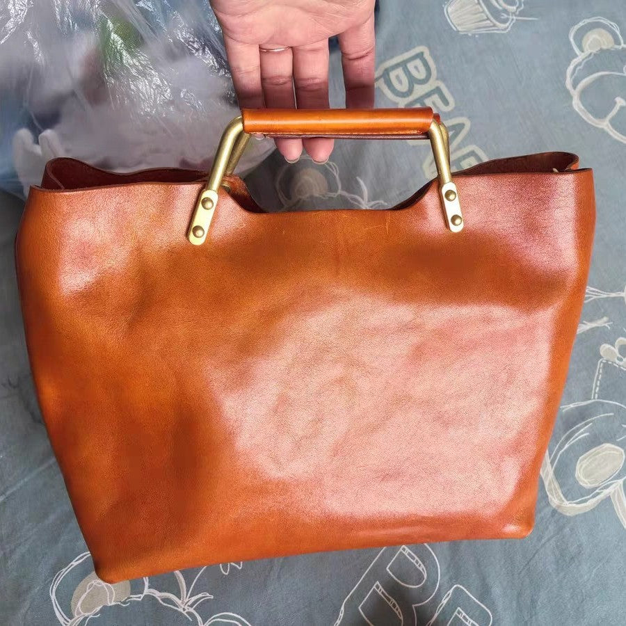 Women's Vegetable Basket Handmade Tanned Artificial Leather Mother Women's Handbag