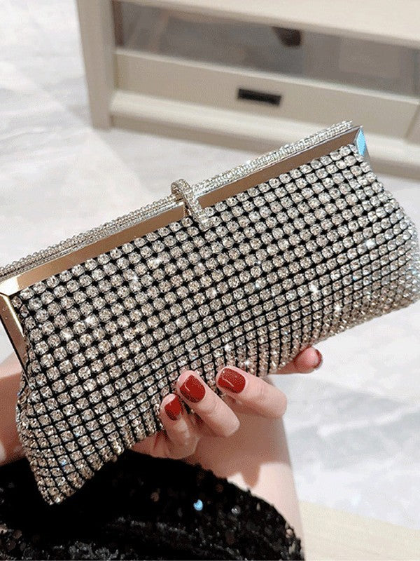 Handmade Rhinestone Buttons Clutch Banquet Diamond Dinner Bag