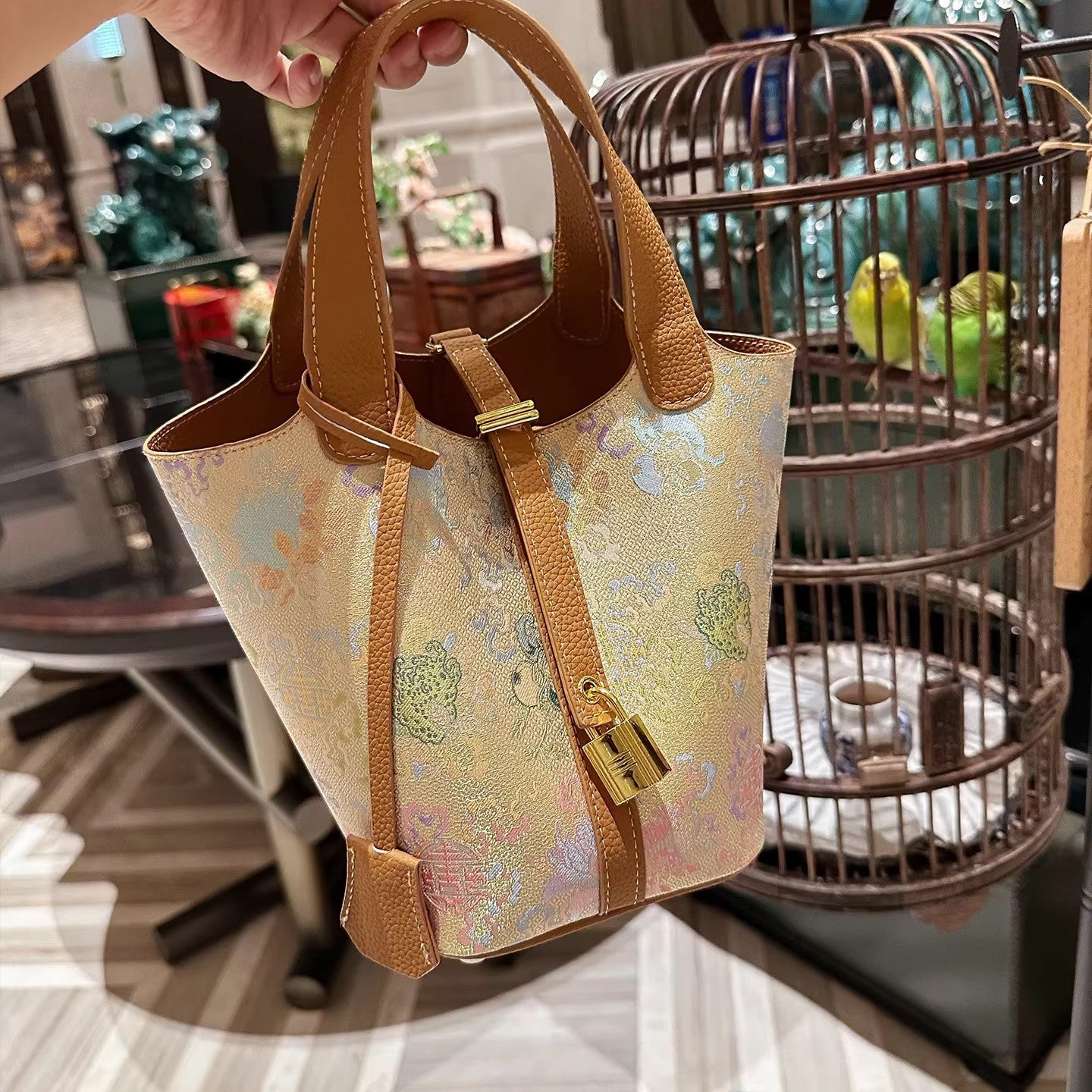 Women's Song Dynasty Brocade Light Luxury Western Style Vegetable Bucket Bags