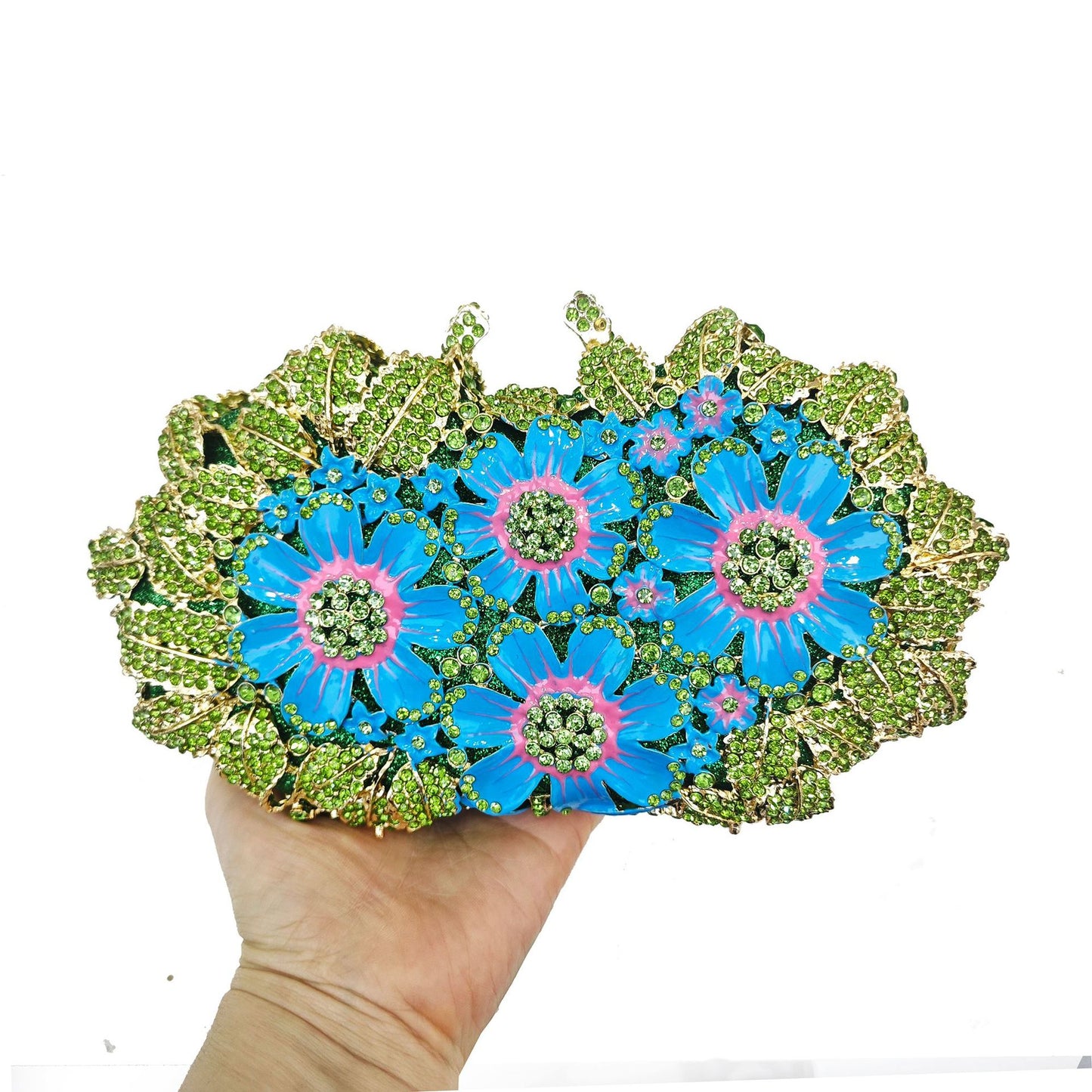 Glaze Flowers Diamond Hollow Metal Hard Box Crystal Bags