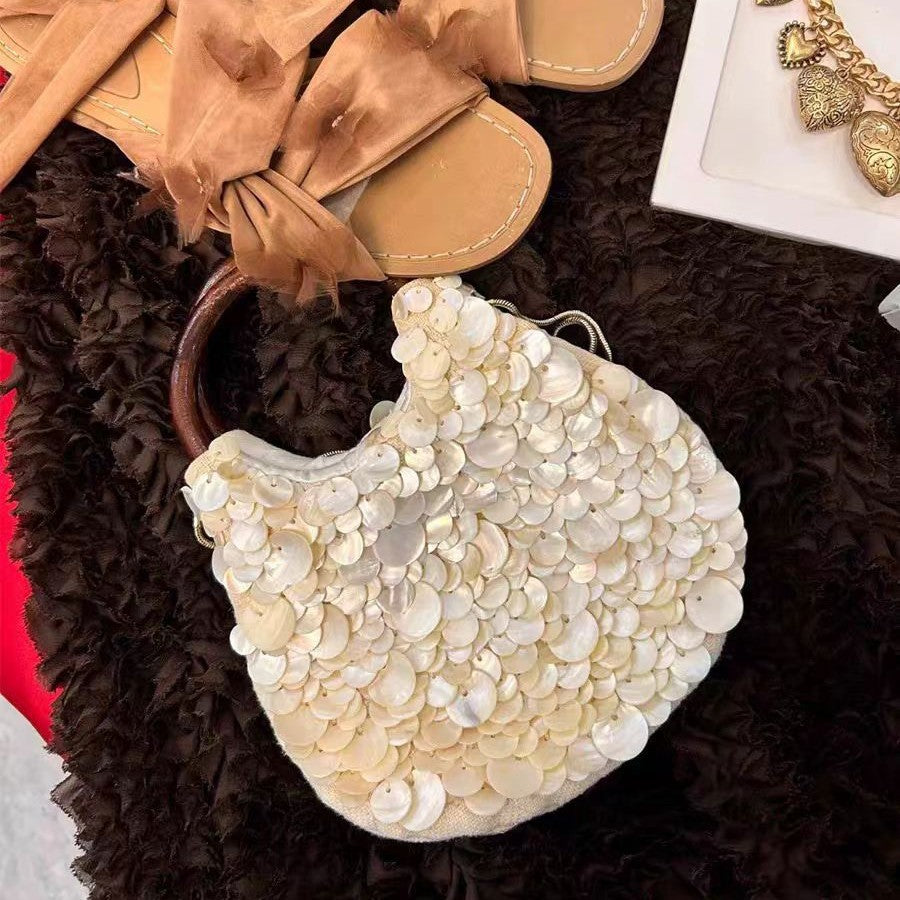 Women's Beaded Fritillary Dinner Style Shell Portable Women's Handbag
