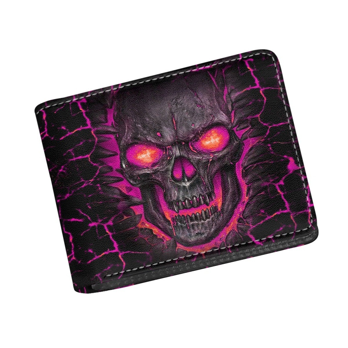 Men's Blue Flame Skull Print Folding Men's Wallet