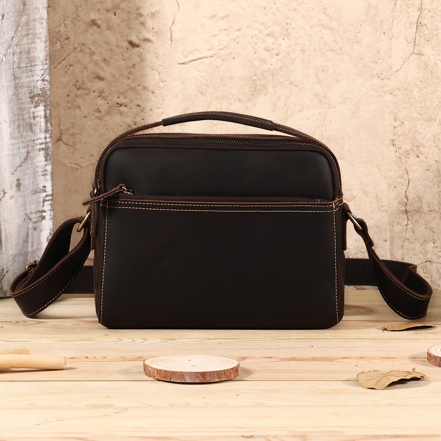 Men's Vintage Crazy Horse Leather Commuter Genuine Men's Shoulder Bag