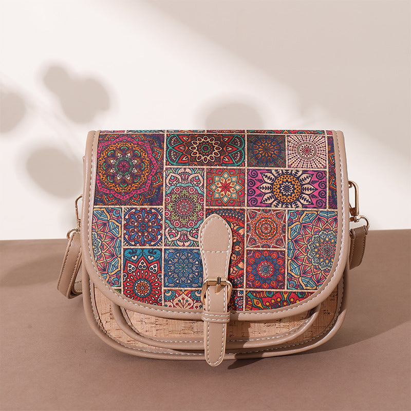 Women's Soft Wood Grain Bark Ethnic Style Patchwork Women's Messenger Bag
