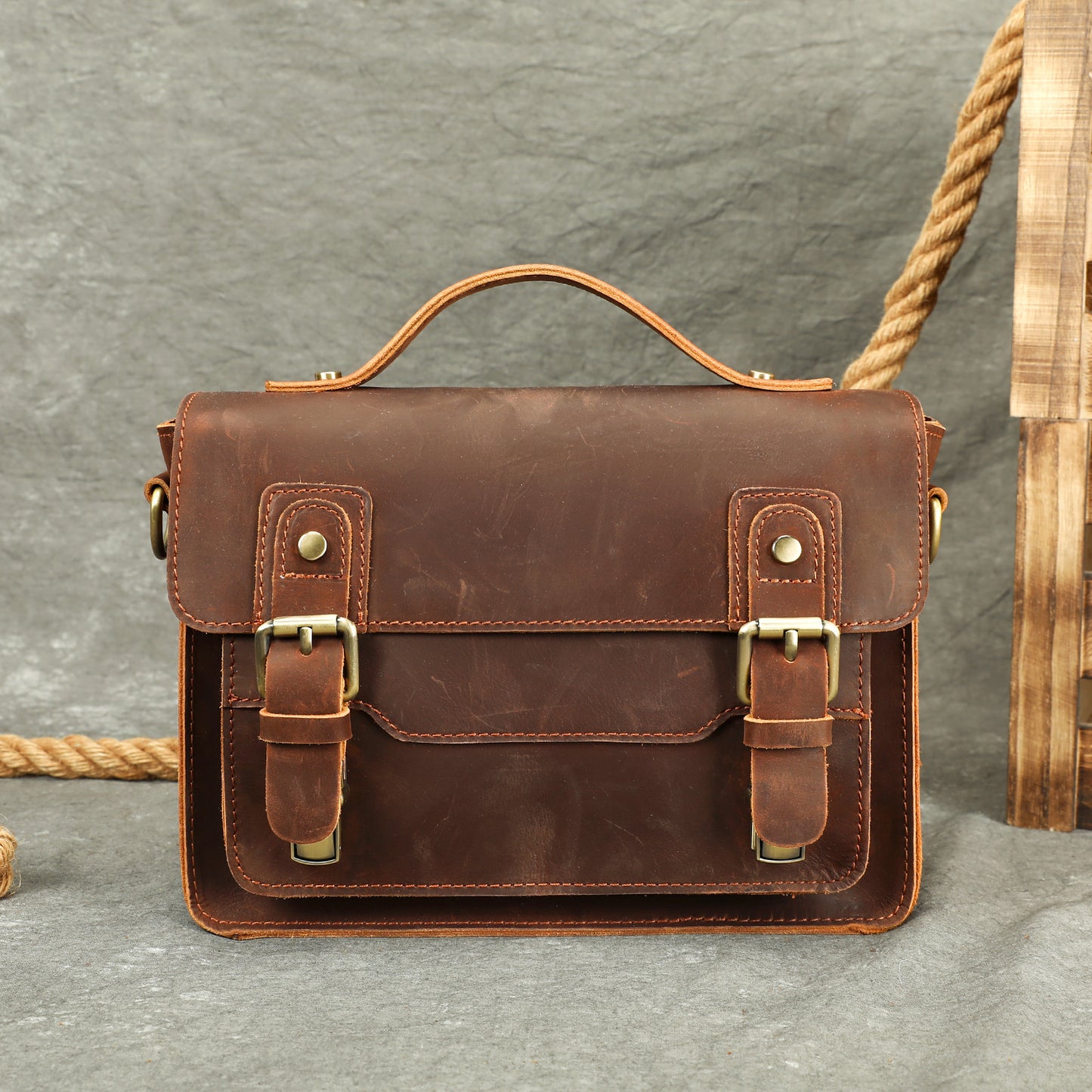 Men's Leather Fashion Crazy Horse First Layer Cowhide Men's Shoulder Bag