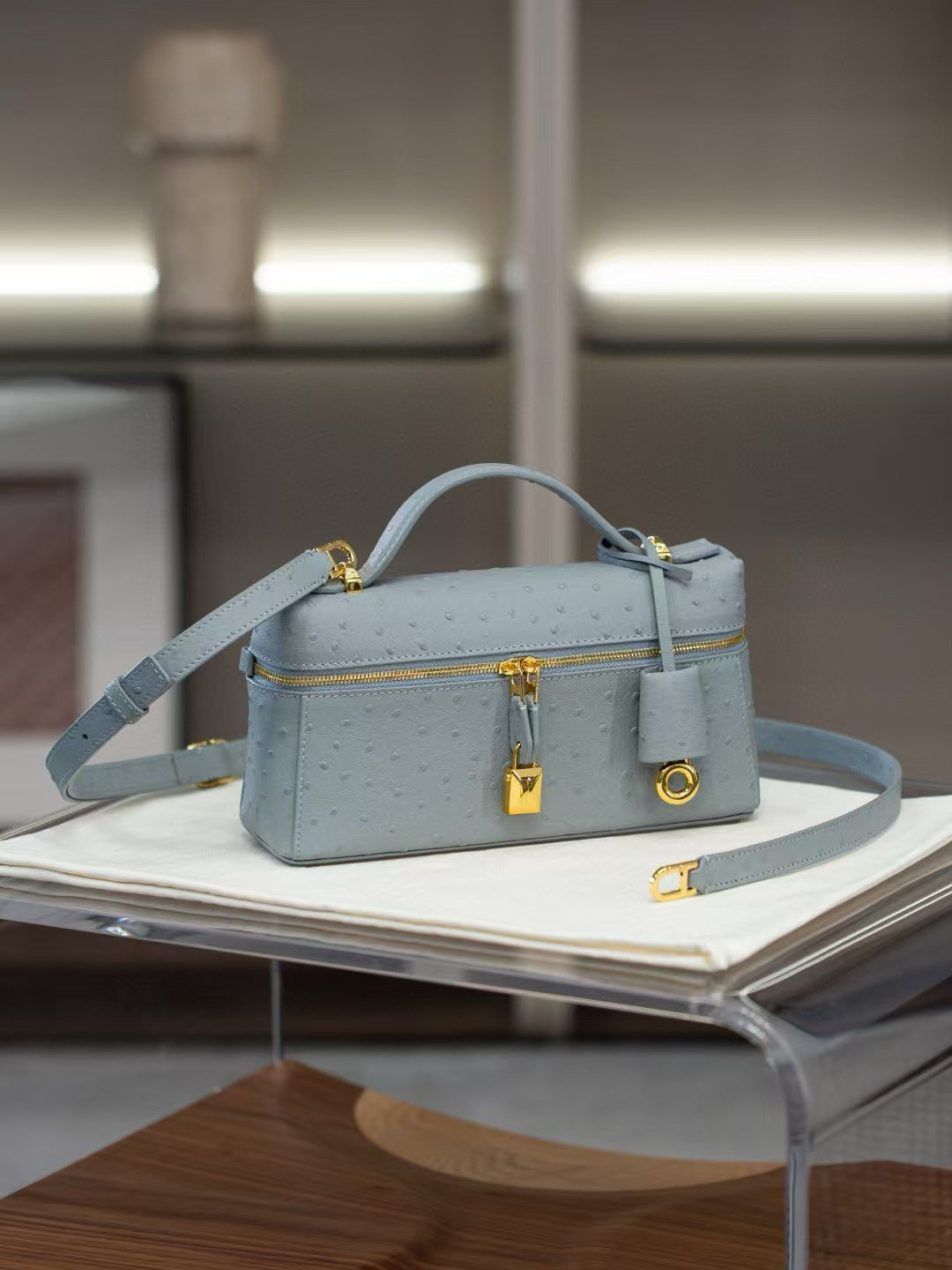 Women's Ostrich Grain Lunch Box Fashion Portable Women's Shoulder Bag