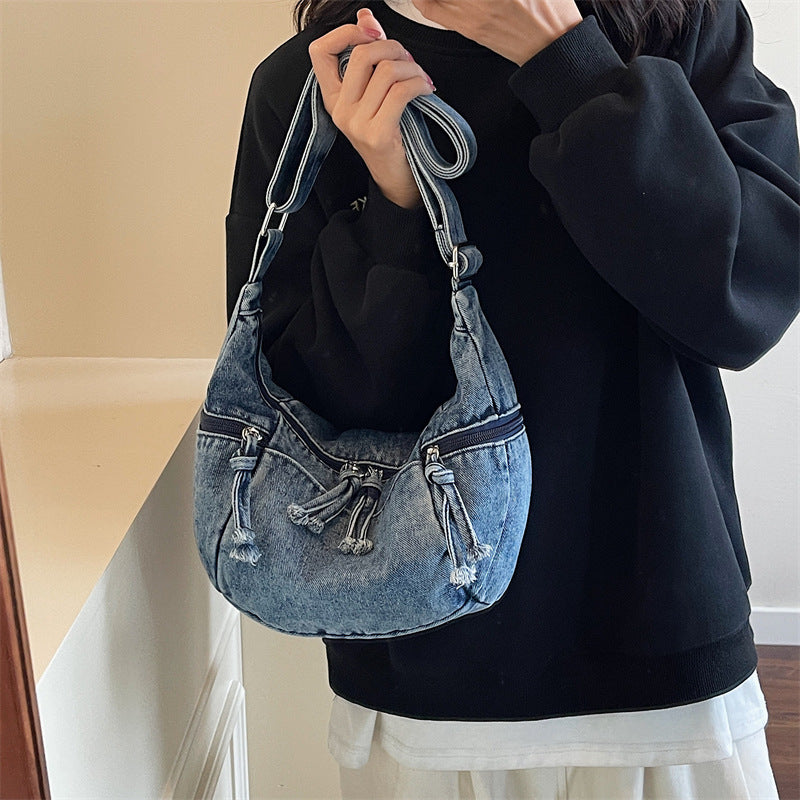 Women's Denim Fashion Large Capacity Commuter Dumpling Women's Shoulder Bag