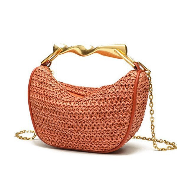Women's Home Metal Gold Mini Straw Zipper Women's Handbag