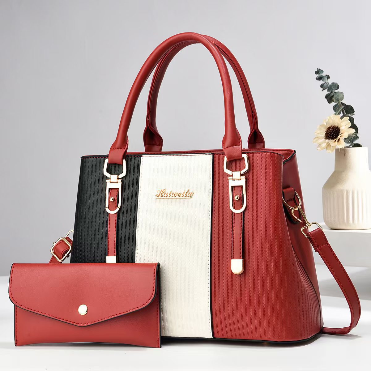 Women's Mother Female Striped Contrast Color Large Women's Handbag