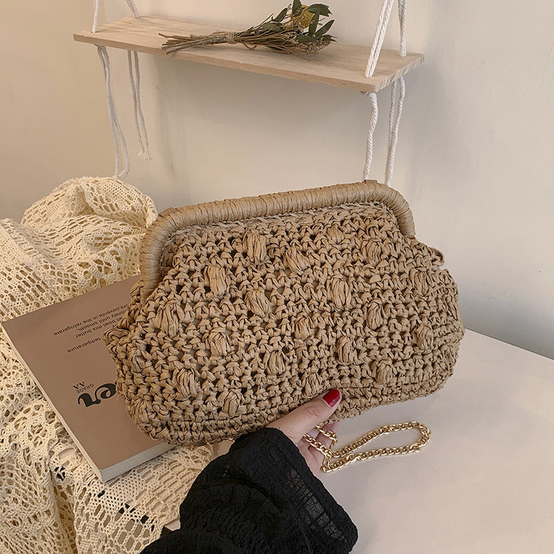 Women's Design Straw Fashion Woven Clip Holiday Bags