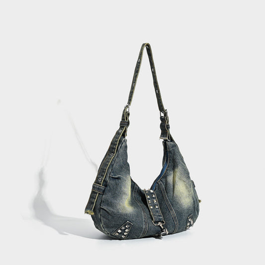 Women's Large Capacity Washed Jean Rivet American Bags