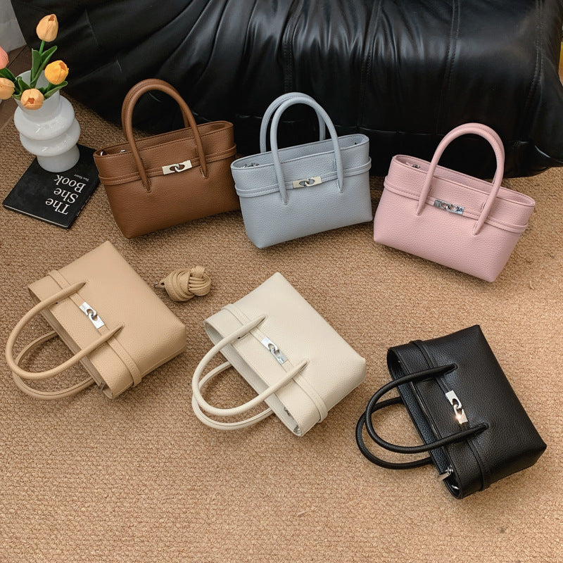 Korean Simple Retro Lychee Pattern Portable Female Spring Design Bags