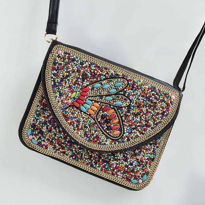 Women's Bohemian Style Bead Ethnic Shell Flower Trip Small Square Bag