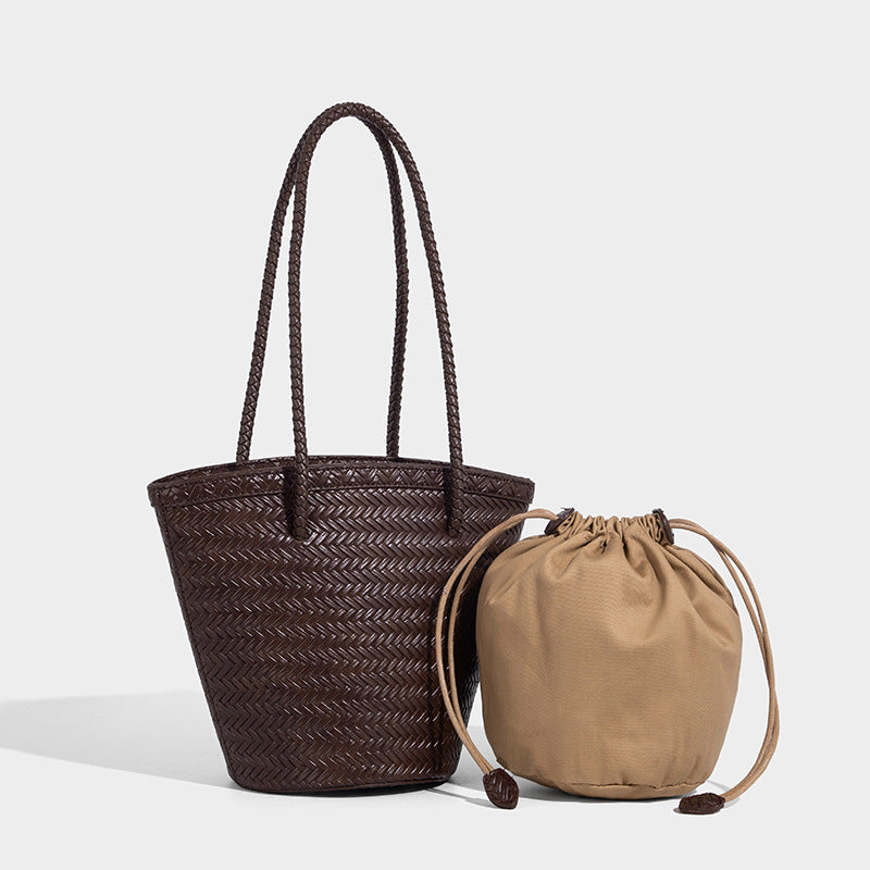 Portable Trendy Vegetable Basket French Retro Son Shoulder Bags